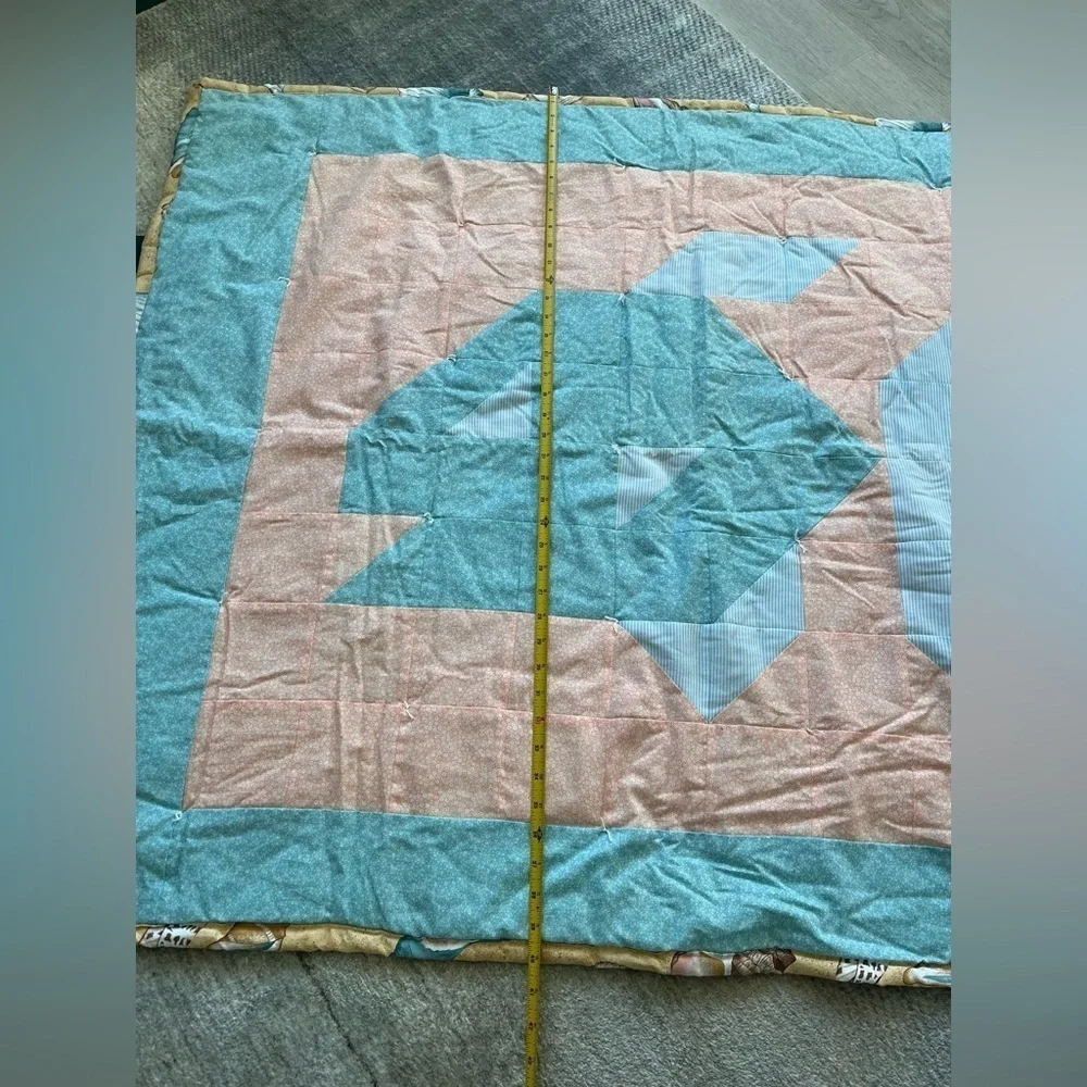 Fish Quilt Handmade Peach Blue Baby Blanket Nautical Ocean Nursery Kids Room